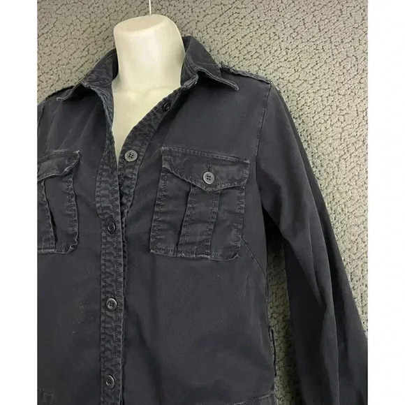 J.Crew Dark Blue Trench Dress Sz 4 - Button Up Long Sleeve Collared 100% Cotton - Picture 5 of 12